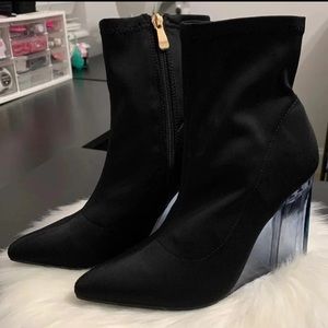 Sock ankle booties clear wedge heel